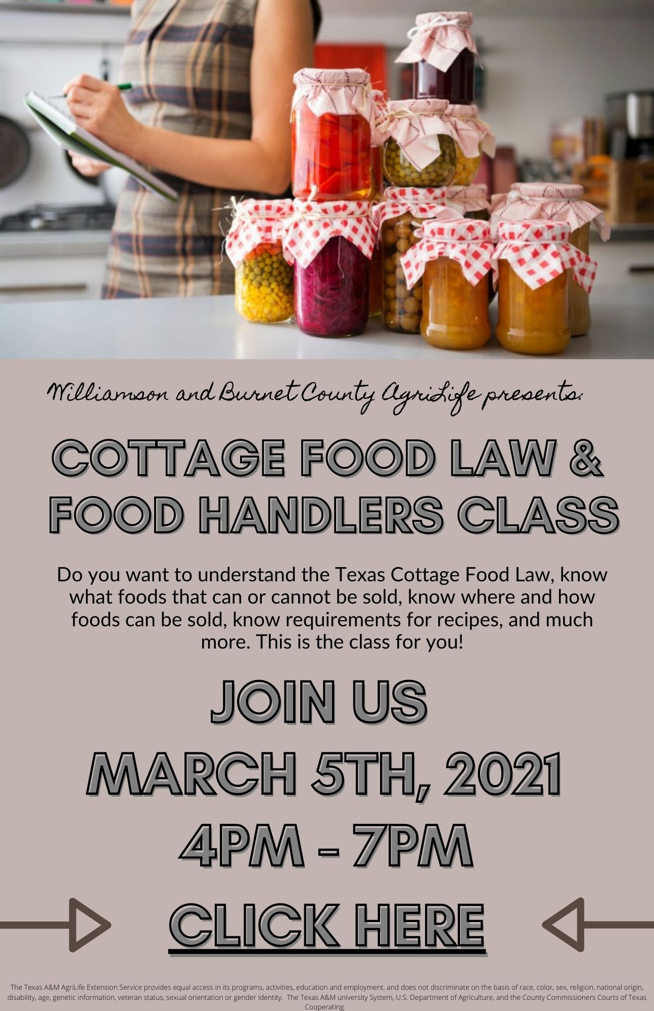 Cottage Food Laws & Food Handlers Class Williamson